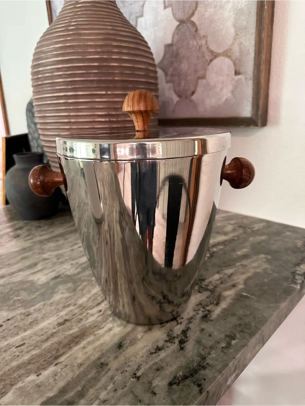 MCM Ice Bucket with Wood Accents
